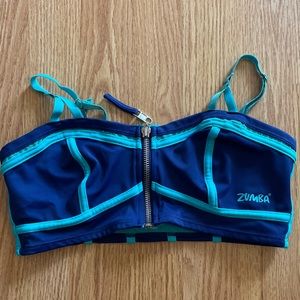 Zumba Fitness Blue Zip Front Sports Bra